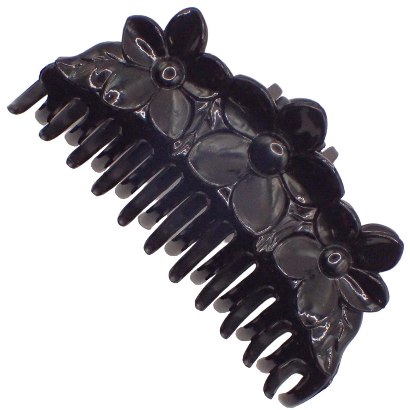 Topkids Accessories 8.5cm Black or Brown Tort Hair Claw Clip, Detail Hair Claw for Women & Girls, Thick Hair Claw Clip, Hair Clips for Ladies, Women?s Claw Clips for Thick Hair (Black Triple Flower)