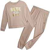 bebe Girls Sweat Suit Set - 2 Piece Soft Fleece Pullover Graphic Crewneck Sweatshirt and Jogger Sweatpants for Girls