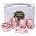 Fuloon Country Style Resin 5PC Bathroom Accessories Set Soap Dispenser/Toothbrush Holder/Tumbler/Soap Dish (Pink)