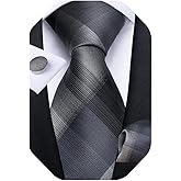 DiBanGu Extra Long Tie for Men Silk 63" XL Necktie and Pocket Suqare Cufflinks Set Mens Big and Tall Tie Wedding Party