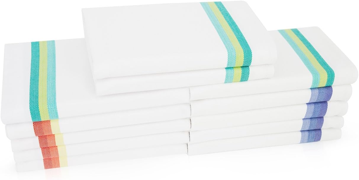 Harringdons Kitchen Dish Towels Set of 12-Tea Towels 100% Cotton. Large Dish Cloths 28"x20" Soft and Absorbent. White with Blue, Green and red Stripes, 4 of Each. There's no Substitute for Quality: Home & Kitchen
