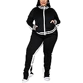 Hooreatee Womens Jogging Suits Plus Size Tracksuit Stripe Jackets Sweatpants 2 Piece Sweatsuits Set