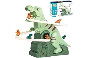 TASUNTE Dinosaur Chasing Race Track, Dinosaur Climbing Slide Music Toy with Music and Light, Electric Dinosaur Climbing Slide Music Toy Chasing Race, Electric Race Track Game Fun Track Slide