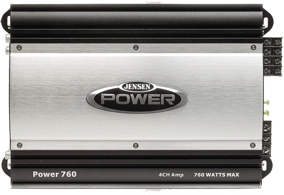 Jensen POWER760 Four Channel 760 Watt Class B Amplifier, High Current Bi-polar Output Transistors, Built-in Low-pass and High-pass Crossover Filters for Bi-amplifying the System