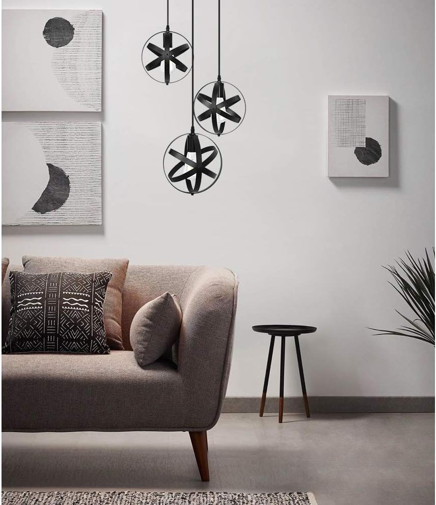 3-Light Black Pendant Lighting Farmhouse Globe Chandelier Rustic Hanging Lighting Fixture for Kitchen Island Dining Room Living Room Bedroom Foyer - - 