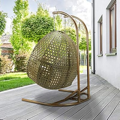 Hanging Egg Hammock Chair Cushions,Deluxe Swing Chair 2 Hanging Wicker Rattan Swing Chair Person Hammock with Stand… 61JIWZldEeL