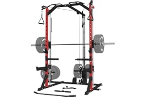 ER KANG Smith Machine, Squat Rack with Cable Crossover Pulley System, Strength Training Power Cage with Linear Bearing, 1500lb Heavy Duty Weightlifting Machine for Home Gym