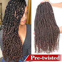 Xtrend 6packs 22inch Pre-twisted Passion Twist Hair Crochet Braiding Hair 15strands/pcak Synthetic Ombre Passion Twist Hair Curly Ends (6packs, 1B/30#)