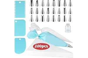 SHBAOCH Piping Bags and Tips Set, 100 Disposable Cake Decorating Supplies Kit with Icing Frosting Nozzles Scrapers, 1 Reusabl