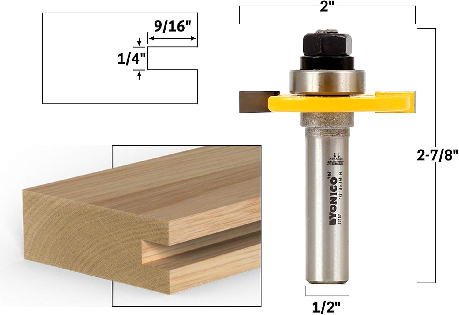 Yonico 12107 1/4-Inch Slotting Cutter Router Bit 1/2-Inch Shank, 1/4" x 9/16" - Image 3