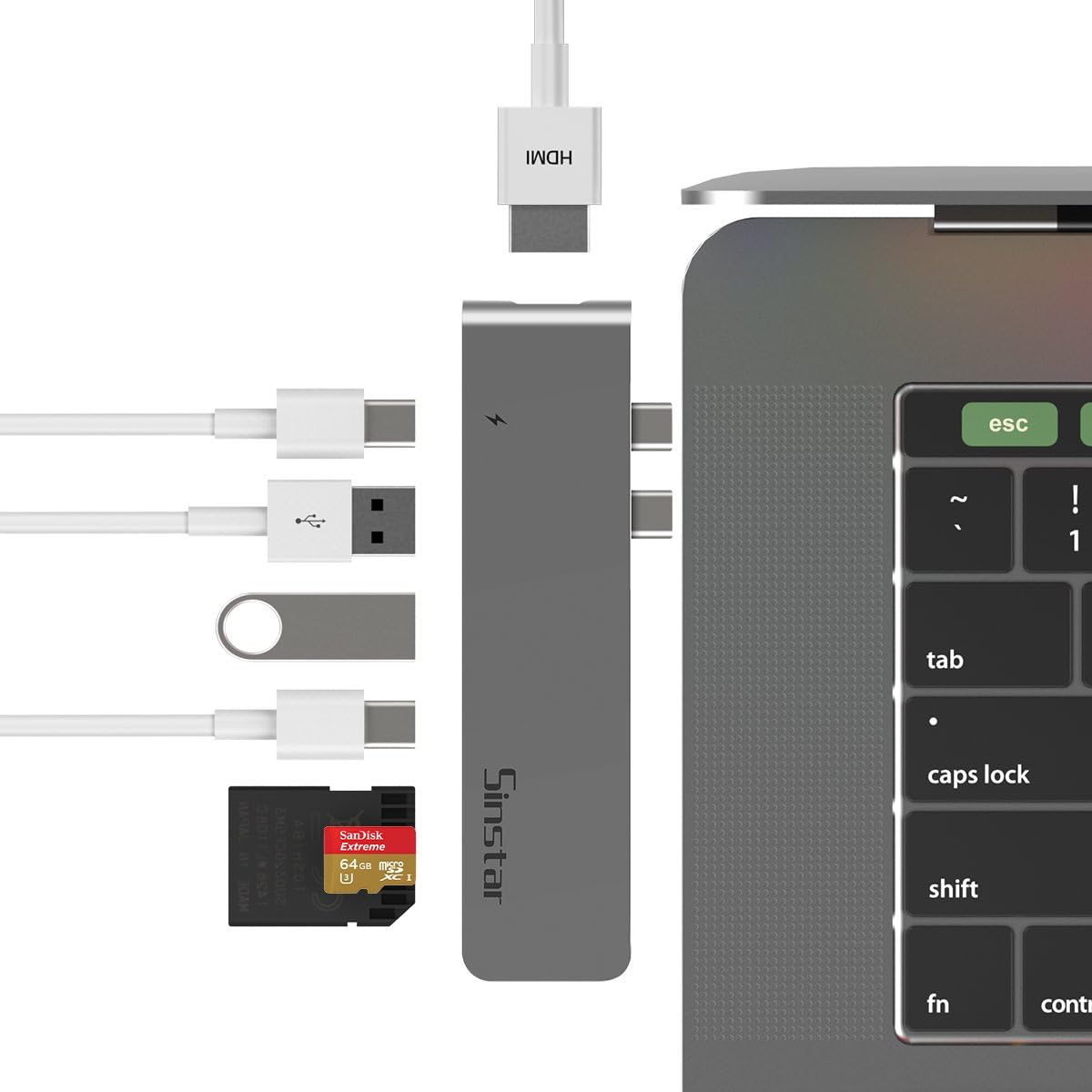 Sinstar Thunderbolt 3 Adapter, USB C HDMI Hub Dock for MacBook Pro 2016-2019 Macbook Air 2018-2019 Multi-Port Type-C Adapter with PD Charging 60Hz 40Gbps,4K HDMI,USB-C,USB 3.0,SD/Micro SD Card Readers