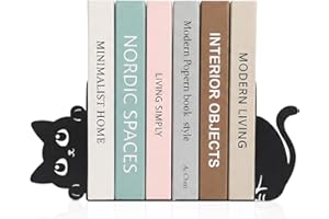 Cenjeery Peeking Cat Metal Bookends Set of 2 (1 Pair), Decorative Book Ends for Shelves Bookshelf Office Desk, Home Decor Gif