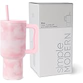 Simple Modern 30 oz Tumbler with Handle and Straw Lid | Insulated Cup Reusable Stainless Steel Water Bottle Travel Mug Cupholder Friendly | Gifts for Women Him Her | Trek Collection | Blush Tie Dye