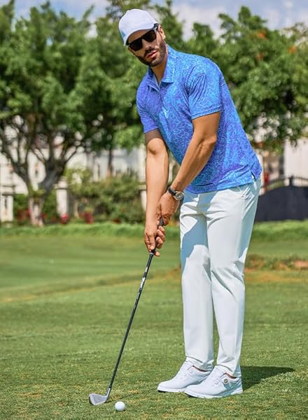 JMIERR MENS GOLF SHIRT MOISTURE WICKING QUICK-DRY SUMMER SHORT SLEEVE CASUAL ZIPPER POLO SHIRTS WITH PEN POCKETS, M, SKY BLUE
