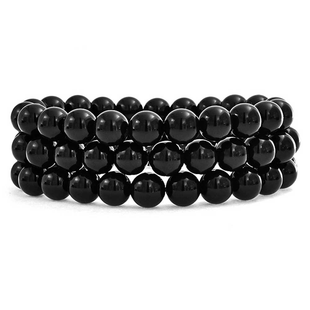 Bling Jewelry Set Of 3 Gemstone Black Onyx Round Bead 8MM Stretch Bracelet For Women Teen For Men Multi Strand Stackable Adjustable — image 1