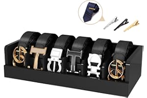 Belt Organizer for Closet - 6 Grids Black Bamboo Belt Storage Organizer Racks for Men Women's Drawer, Belt Display Holder Wal