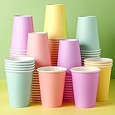 Funtery 100 Pcs Paper Cups Designed Hot Cocoa Pastel Cup Family Party Supplies Disposable Bottle for Hot Cold Drinks Coffee Easter Holidays Celebration(Bright Color,12 oz)