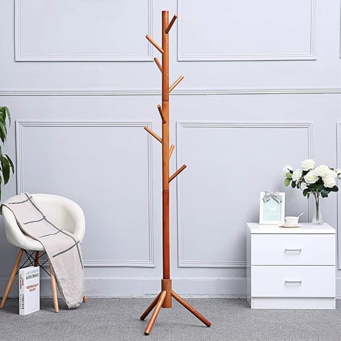 Styleys Premium Bamboo Coat Rack Tree with 8 Hooks, 3 Adjustable Sizes