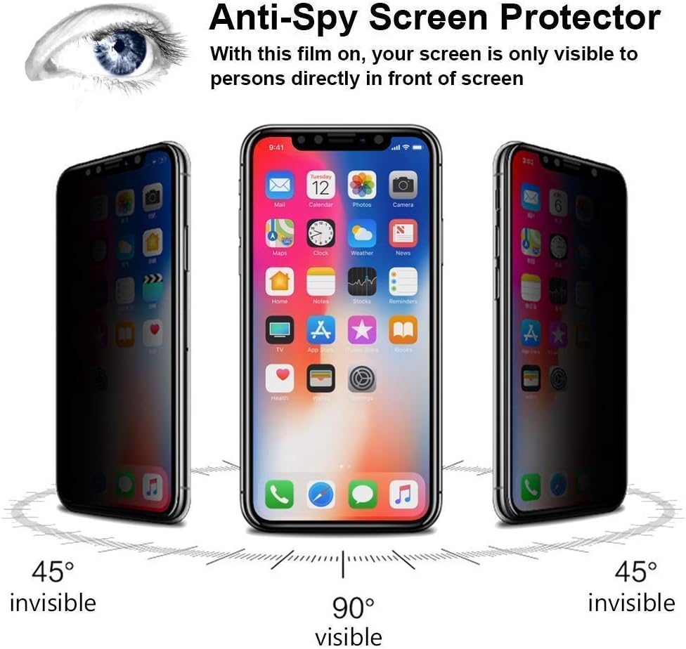 AccWorld® Premium Shock Resistant Anti-Spy Privacy Matte 9H 2.5D Curved Full Screen Cover Tempered Glass Protector Guard for Apple iPhone Xs Max (6.5") (Black (Anti Spy XS Max))