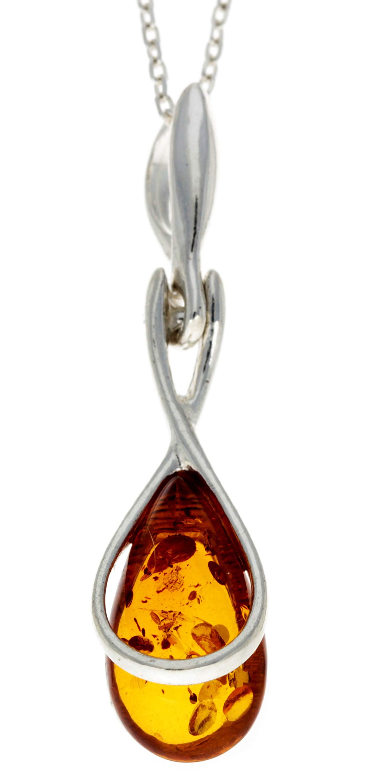 Genuine Cognac Baltic Amber & Sterling Silver Modern Pendant without Chain - GL381C