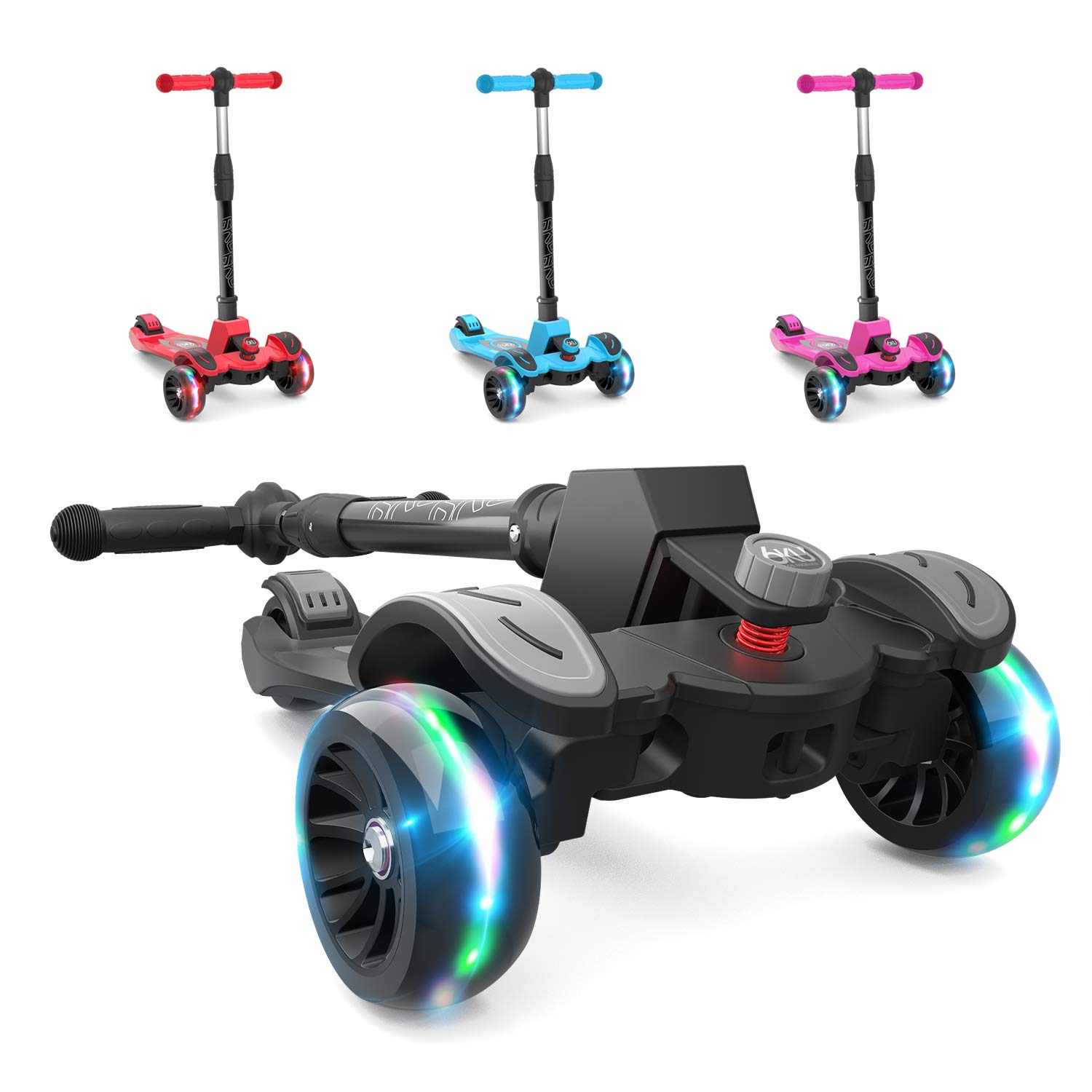 6KU Kids Scooter with Adjustable Height, Toddler Scooter with Widened Flash Wheels, Scooter for Kids Age 3-8 Years Old, Lean to Steer