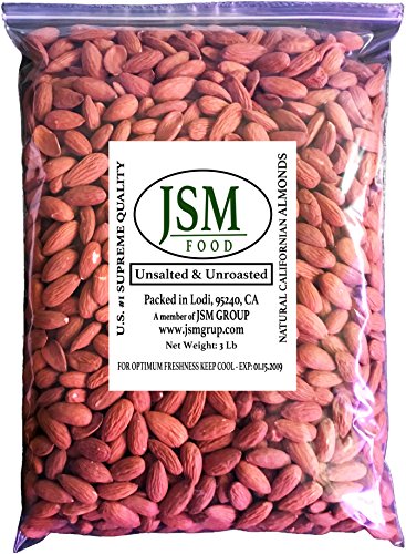 Natural Raw, Bulk Almonds, California Fresh, Carmel Supreme, Unsalted, Superior to Organic Almonds in resealable bag - 3 Lb