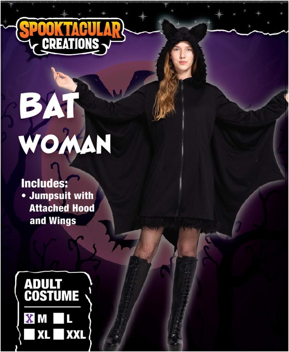 Spooktacular Creations Woman’s Black Bat Zip Hoodie Halloween Costumes for Adults (Medium) - Image 3
