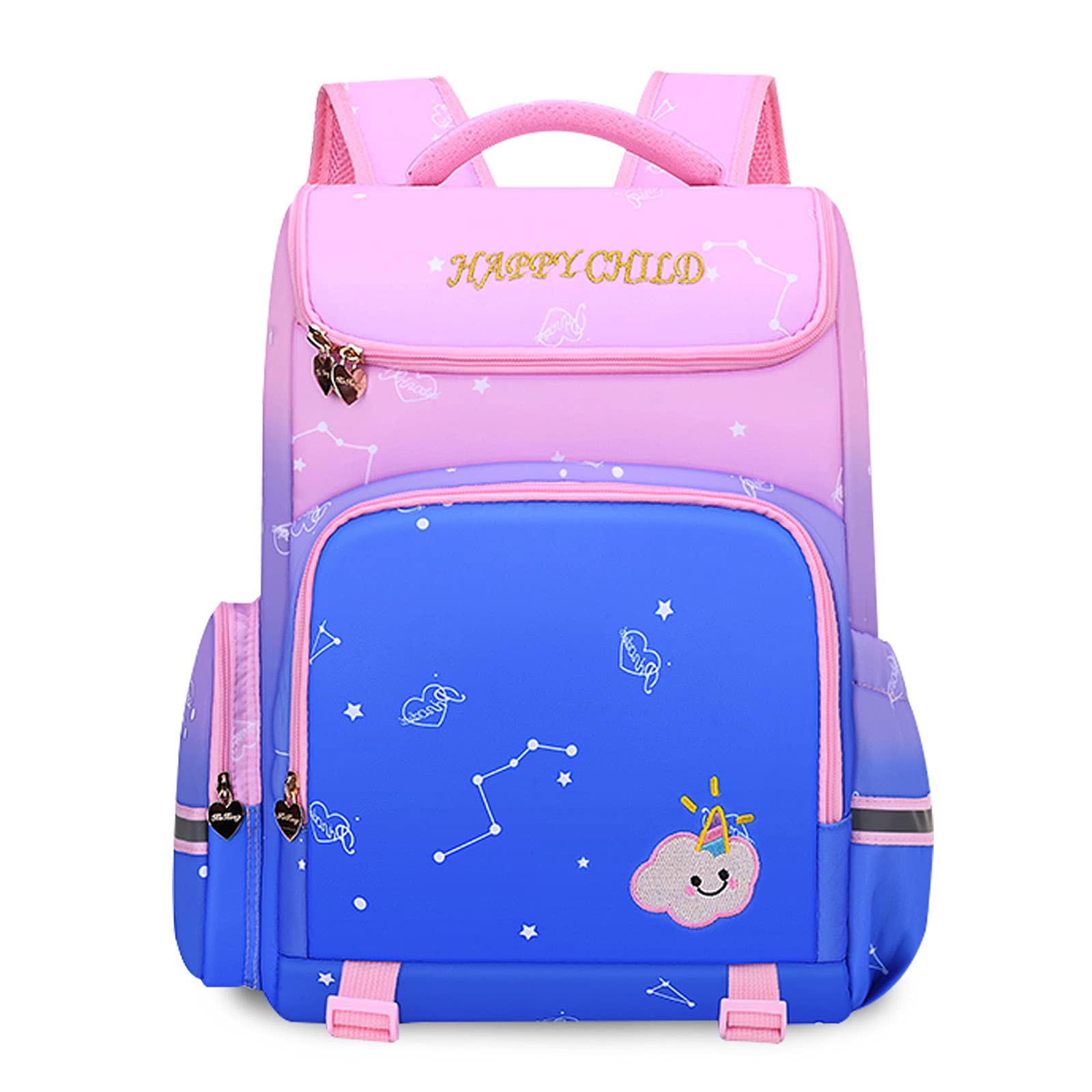FANDARE School Bags Children's Backpacks Galaxy Bookbag Girls Boys Primary School Daypacks Student Lightweight Kids Bag for Daughter Son Campus Travel Hiking Backpack Waterproof Polyester Blue Pink B