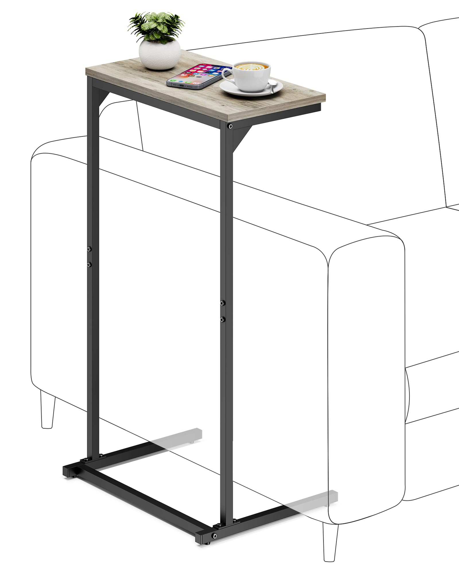 Photo 1 of TUTOTAK C Shaped End Table, Small Side Table, 28.7 inch Tall Couch Table, Sofa Table, Living Room, Bed Room, Greige TB01BG071