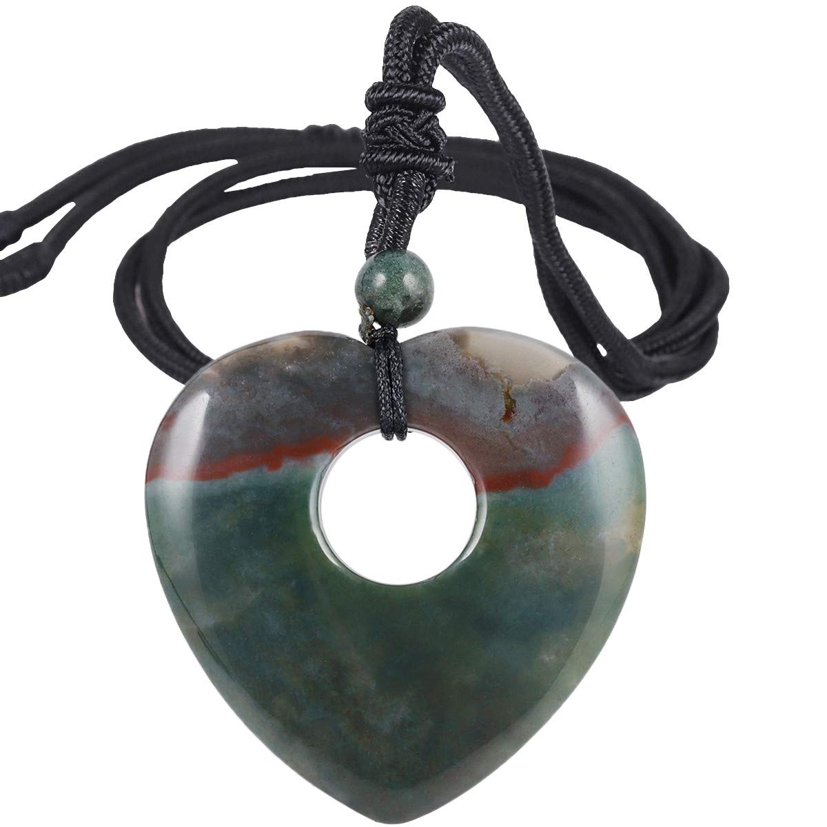 Nupuyai Healing Crystal Heart Pendant Necklace for Women, Natural Polished Stone Pendant with Adjustable Cord, 70cm Indian Agate — image 1