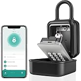 FEUNLEM Smart Key Lock Box with Bluetooth APP, Remote Code Sharing &amp; PIN Code Unlock, IP65 Heavy Duty Zinc Alloy Wall Mounted for Airbnb Hosts Realtors, Holds 5 Keys+Cards (Gray)