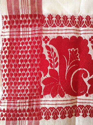 assamese cotton gamocha, 57x23inches (red and white)