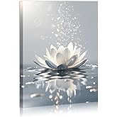 FUNHUA Lotus Flower Canvas Print Pictures Floral Blooming Painting Yoga room Bathroom Bedroom Decor Modern Nature Artwork Framed Ready to Hang 12X16inches