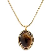 Sonateomber Gold Stone Pendant Necklace for Women, Chunky Statement Dainty Heart Oval Natural Gemstone Dangle Necklaces Wedding Prom Accessories Fashion Jewelry Gift