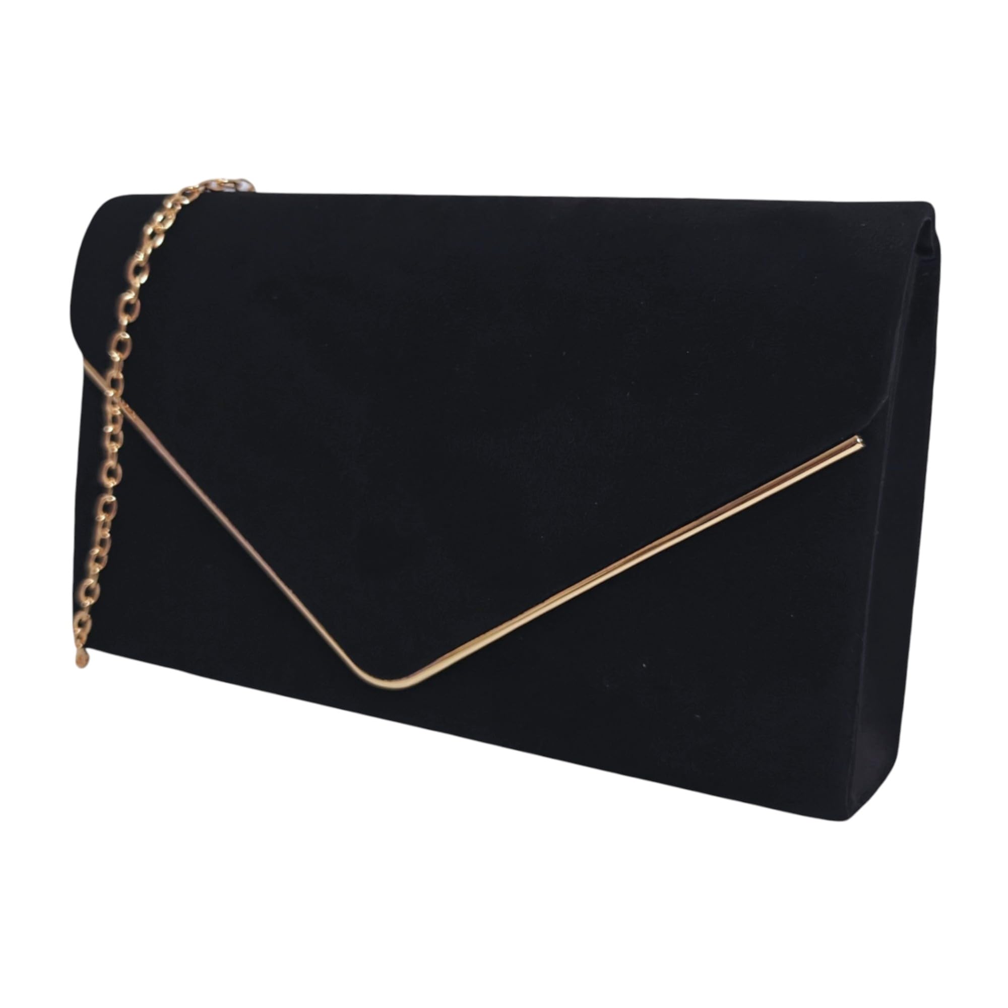 fi9 Women's Plain Suede Bridal Prom Wedding Evening Clutch Party Purse Hand Bag (Black)