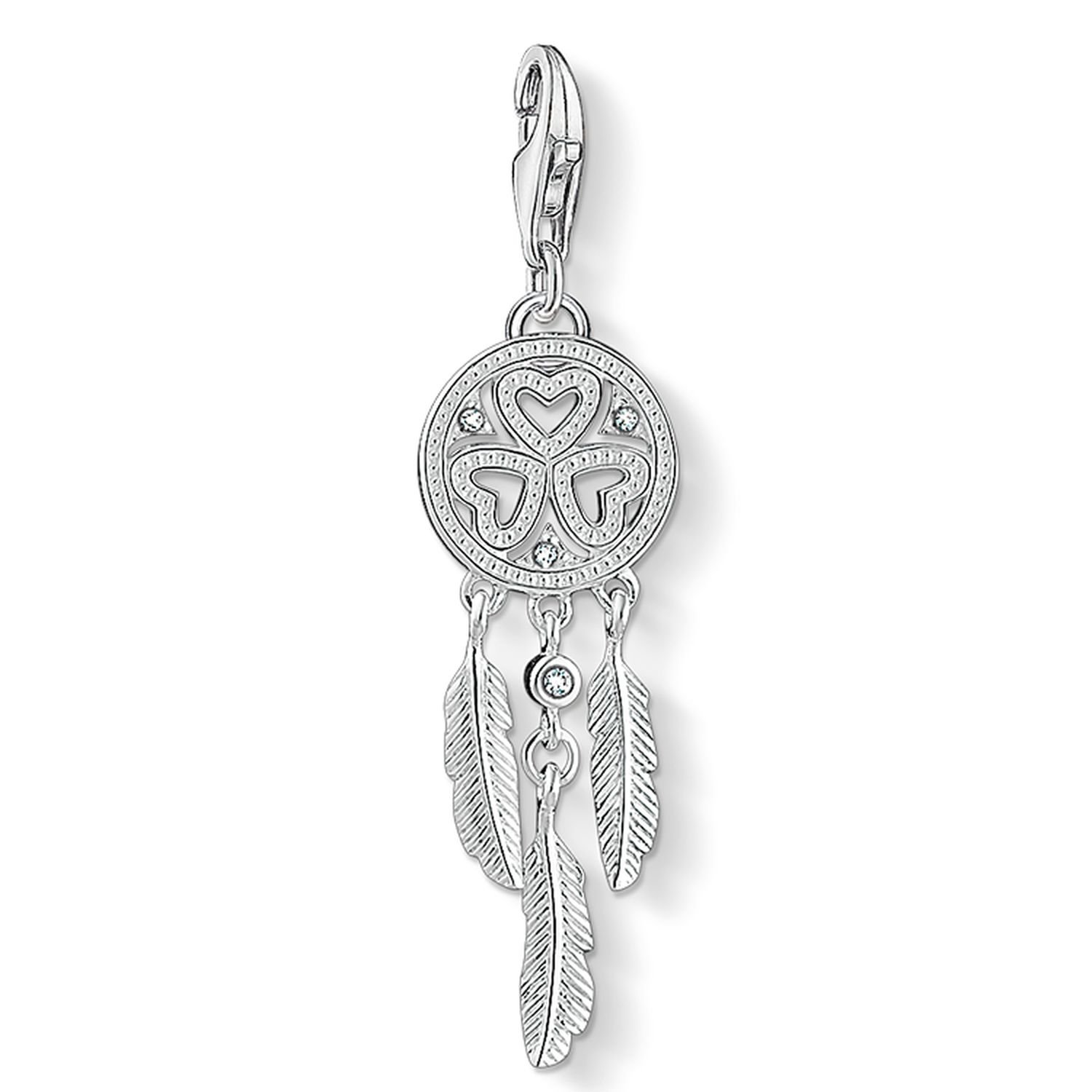 Thomas Sabo Women Charm Pendant Dreamcatcher Hearts Zirconia Charm Club 925 Sterling Silver 1424-051-21