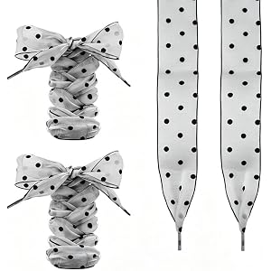 YALLNASL Polka Dot Shoelaces for Sneakers Tennis Shoes Polka Dot Accessories for Women Girls Trendy Ribbon Lace Shoestrings