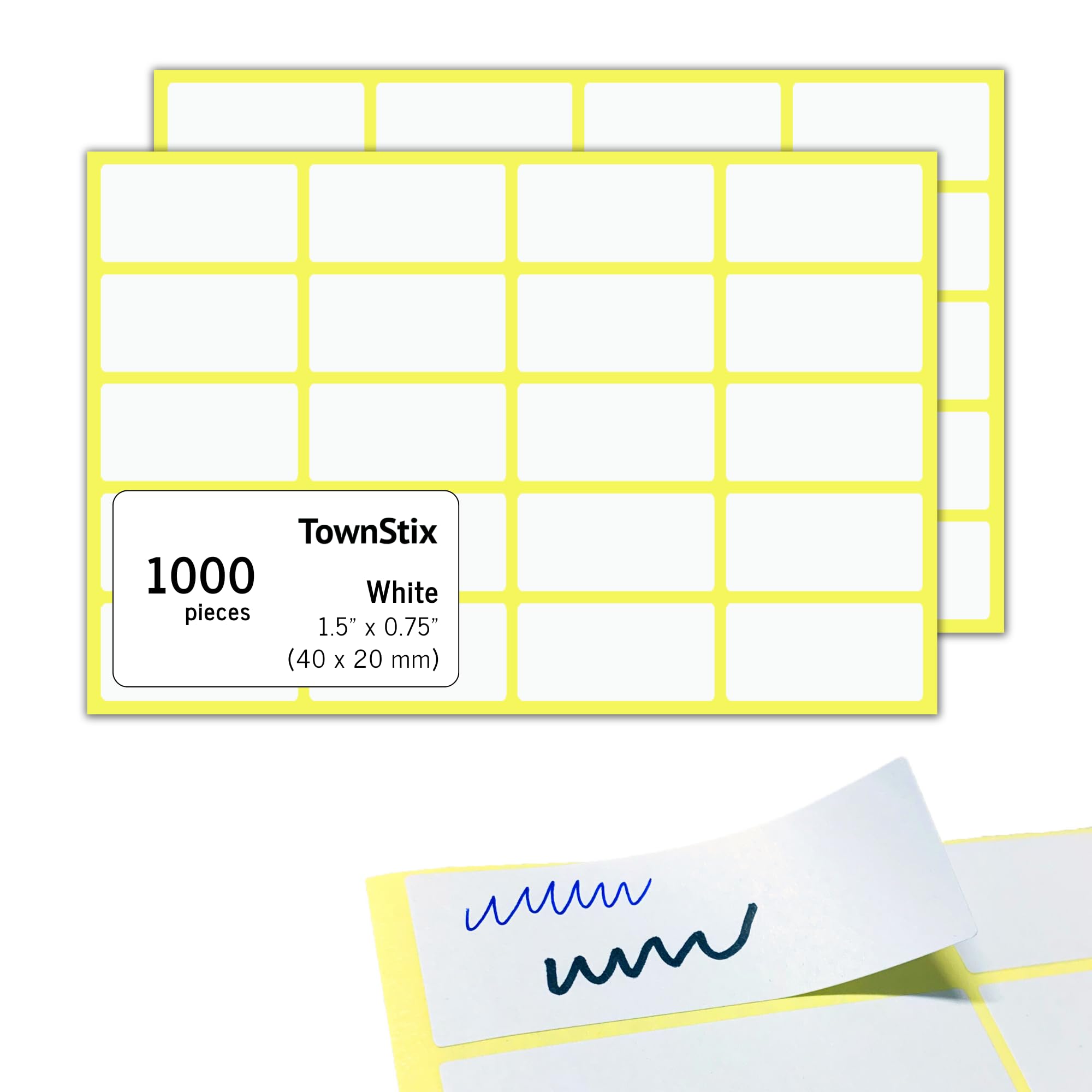 1000 Pieces - White Sticky Labels, Stickers to Write On - 40 x 20 mm