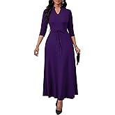 FANDEE Maxi Dress for Women, Casual V Neck 3/4 Sleeve Long Dresses with Pockets