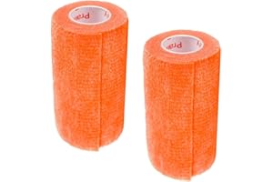 PRAIRIE HORSE SUPPLY Vet Wrap Tape (Orange) (2 Pack) (3 Inch x 15 feet) Self Adhesive Adherent Adhering Cohesive Flex Self Stick Bandage Grip Roll Dog Cat Pet Horse