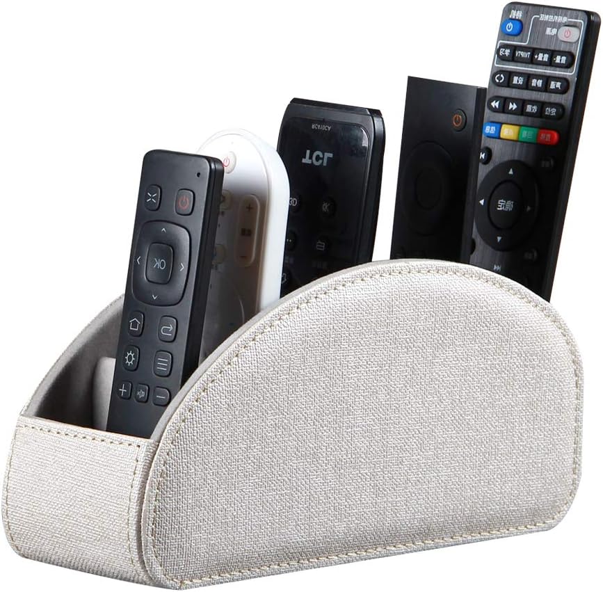 TV Remote Control Stand with 5 compartments, Pu Leather Remote Control Box/Tray Bedside Table Desk, DVD/CD/Blu-ray/Media Player, Storage Controller and Cosmetic Office Supplies (Beige) : Office Products