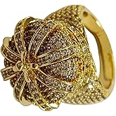 VANGAU Iced Out Pinky Ring for Men - 18K Gold Plated Cubic Zirconia King Crown Hip Hop Rings Wedding Crown Bling Mens Jewelry