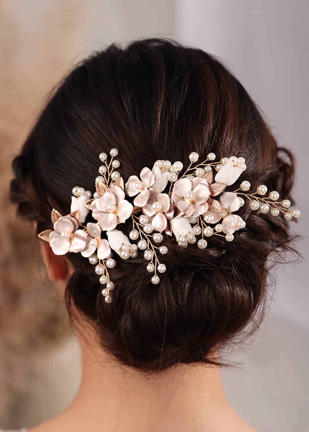 Kercisbeauty Pearl Beaded Boho Hair Clip for Wedding Women Girls Bridal Shower Handmade Hair Accessories (Pearl with Clip)