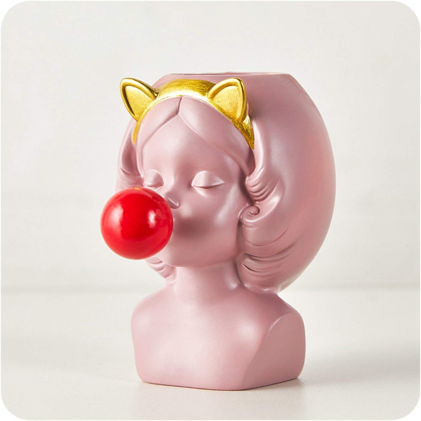 Zalin Nordic Creative vase Human Head Lovely Bubble Gum Girl Rabbit Cat Flower Arrangement Modern Home Decoration Flower Pot Wedding,Pink CAI