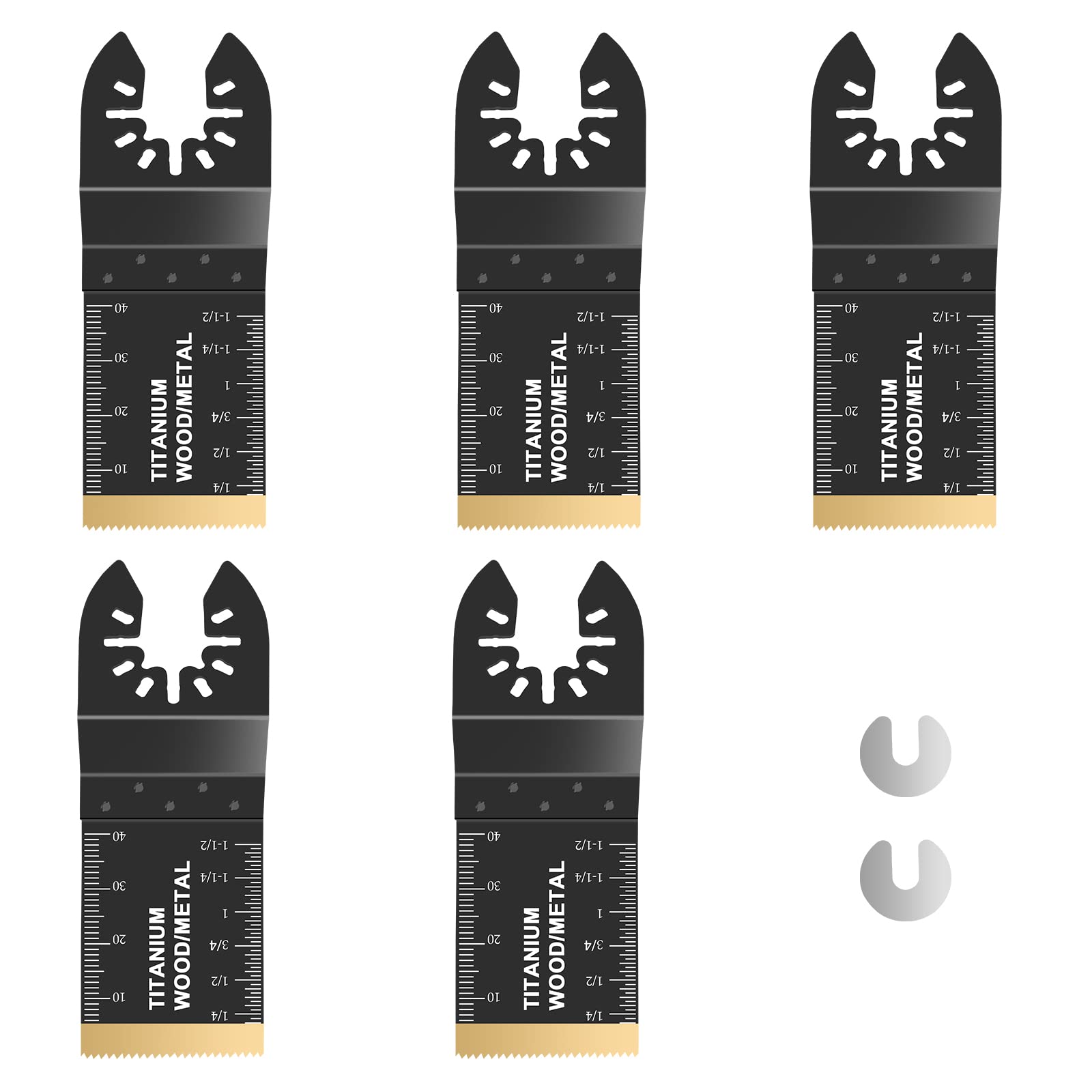 Funnytek 5PCS Oscillating Tool Blades Titanium Multitool Blades Cut Saw Blades Fast Speed Cutting for Wood, Metal, Nails and Hard Material for Dewalt Rockwell Milwaukee Makita Ryobi