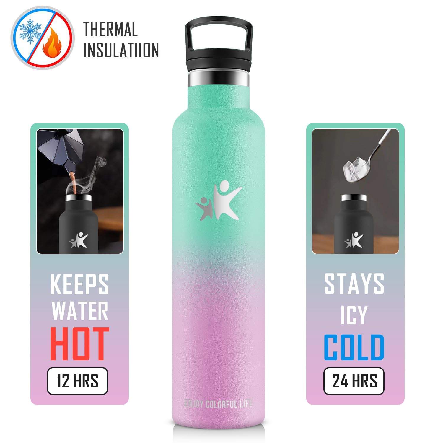 KollyKolla Trinkflasche Edelstahl 1L, Vakuum Thermosflasche, Wasserflasche mit Strohhalm, Auslaufsicher, BPA-Frei Trinkflasche Kohlensäure Geeignet für Erwachsene, Uni, Gym, Sport, Fahrrad, Camping 3