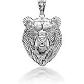 Norse Slavic Jewelry Silver Wild Viking Bear Head Pendant Necklace with Rolo Chain and Pendant only