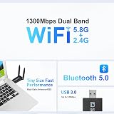 Omivine USB 3.0 WiFi Bluetooth Adapter 1300Mbps 5.8G/2.4G Dual Band AC PC Laptop view 2