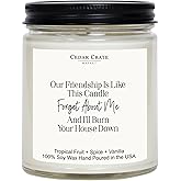 Our Friendship is Like This Candle - Best Friends Gift for Women who Have Everything, Funny Birthday Present, for Female, Sister, Coworker, Tropical Fruit Scented, 100% Soy Wax, Handmade in The USA