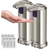 Automatic Soap Dispenser, Costech Auto Sensor Touchless Soap Dispenser with Brushed Stainless-Steel, Fingerprint Resistant Coating, and Waterproof Base Perfect for use in Bathrooms (2 Pack)